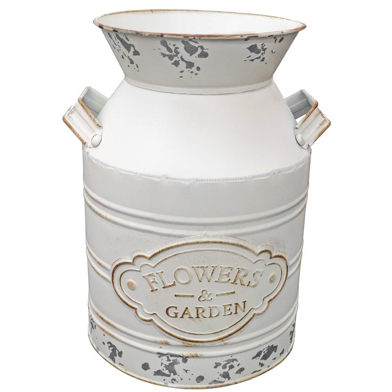 Soyizom Vintage Rustic Farmhouse Galvanized Metal Shabby Chic Flower Vase Watering Can Tin Jug French Style Bucket Pot Pitcher Flower Holder Vase with Handle for Kitchen Garden Decor â€”Large,9.8" H - Image 1